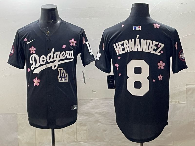 Men 2025 Nike Los Angeles Dodgers #8 Hernandez Black Game MLB Jersey 01